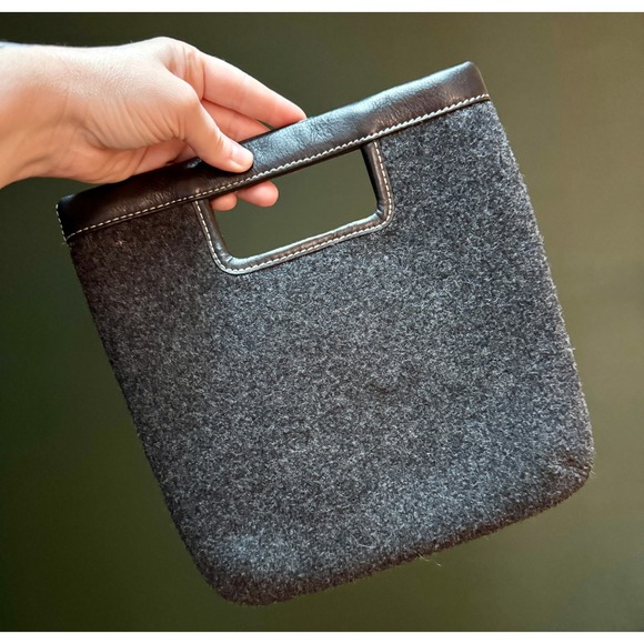 Banana Republic Gray Wool Blend Leather Trim Handle Clutch - Picture 1 of 6